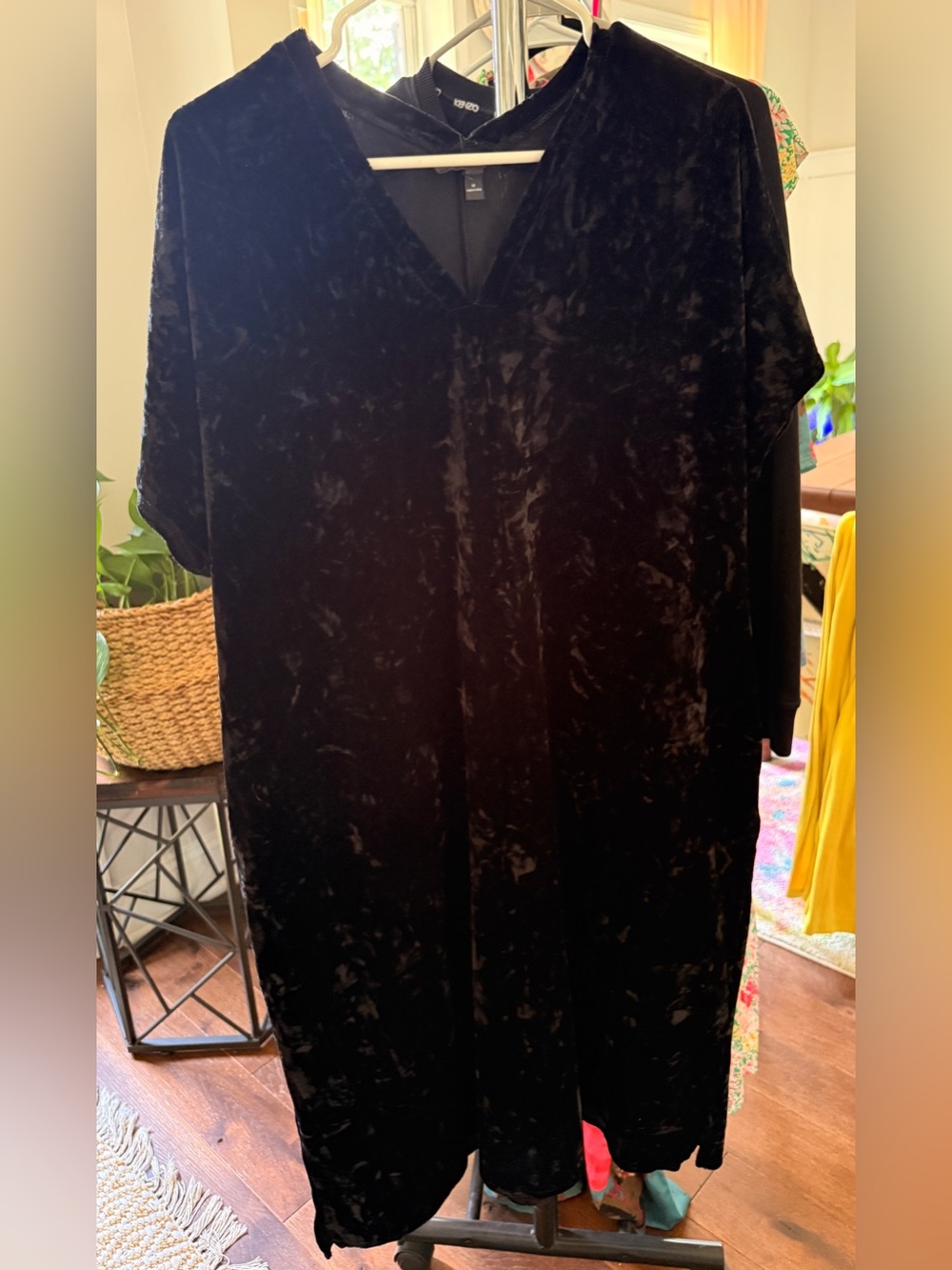 Black Velvet Midi Dress with V-Neck